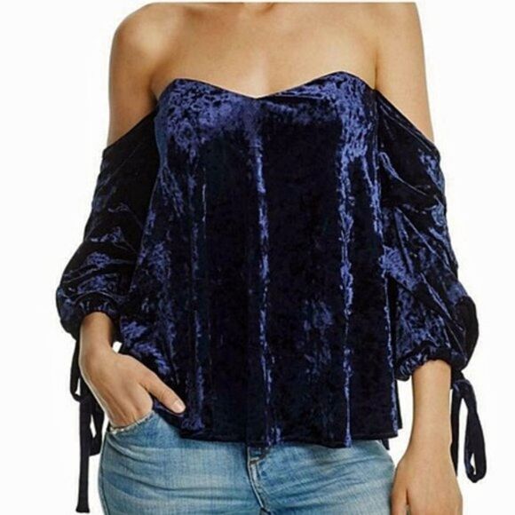 Do+Be Off Shoulder Blue Velvet Shirt Small NWT - Picture 1 of 6